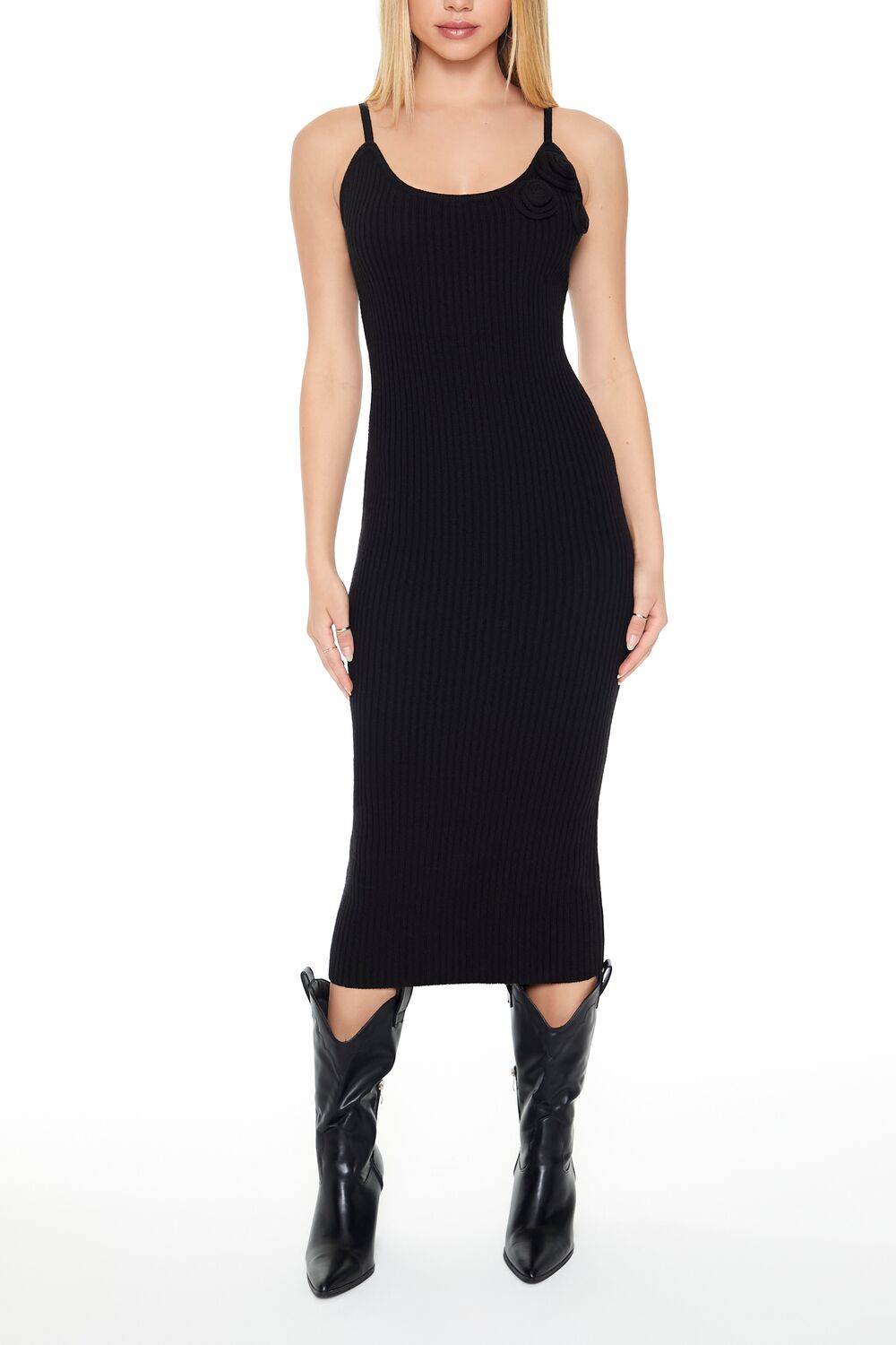  Forever 21 Crochet Rosette Cami Midi Dress - black - Bonton