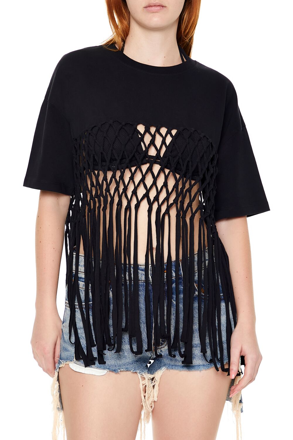  Forever 21 Crochet Fringe Tee - white - Bonton