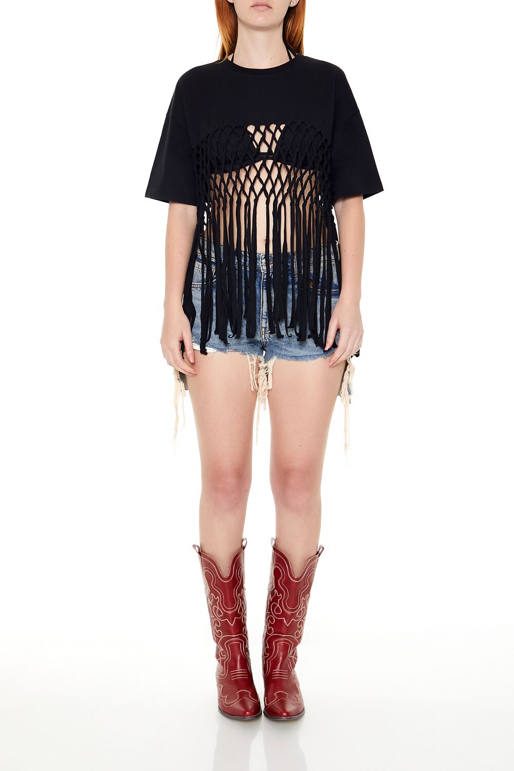  Forever 21 Crochet Fringe Tee - white - Bonton