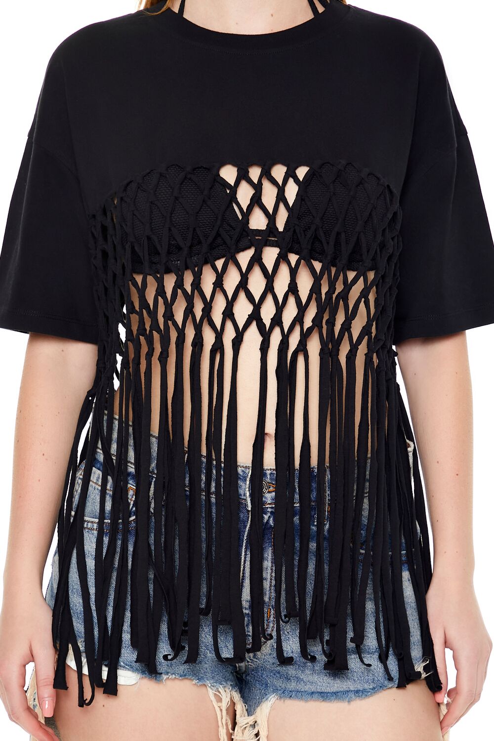  Forever 21 Crochet Fringe Tee - white - Bonton