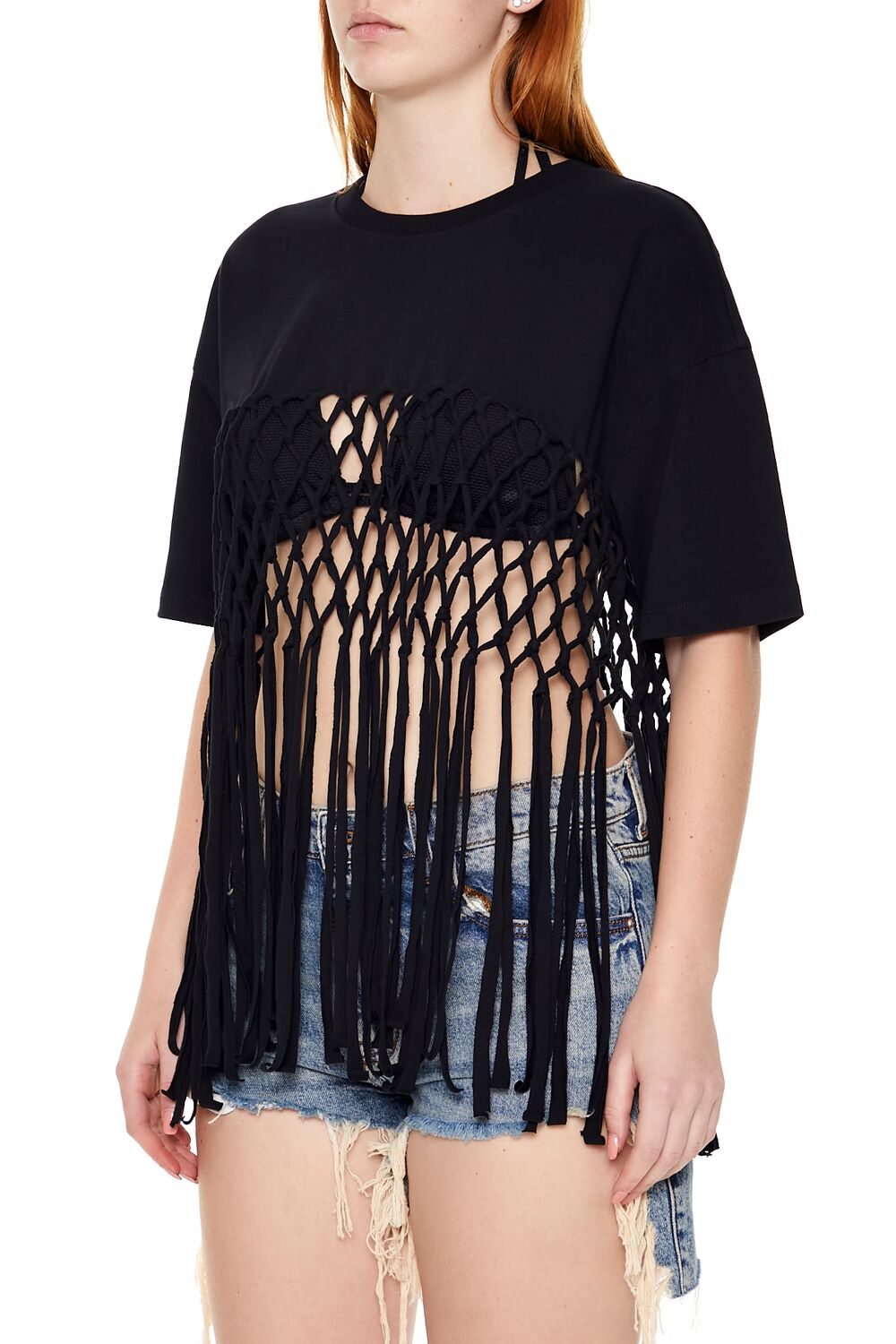  Forever 21 Crochet Fringe Tee - white - Bonton
