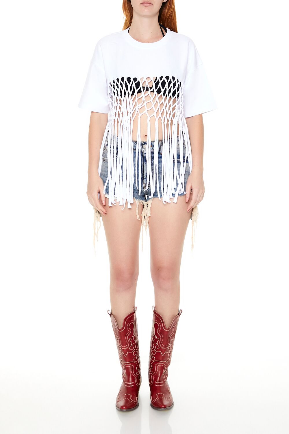  Forever 21 Crochet Fringe Tee - white - Bonton
