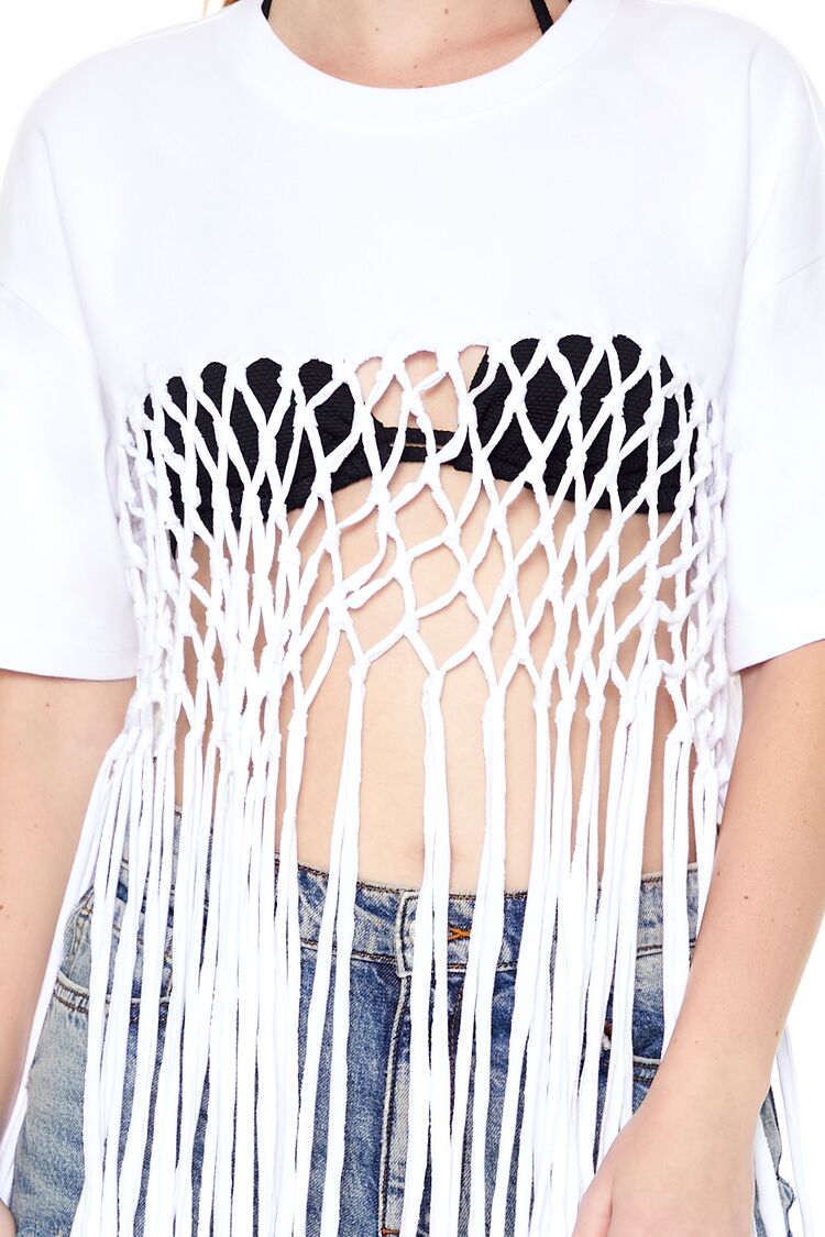 Forever 21 Crochet Fringe Tee - white - Bonton