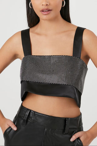 Satin Rhinestone Crop Top
