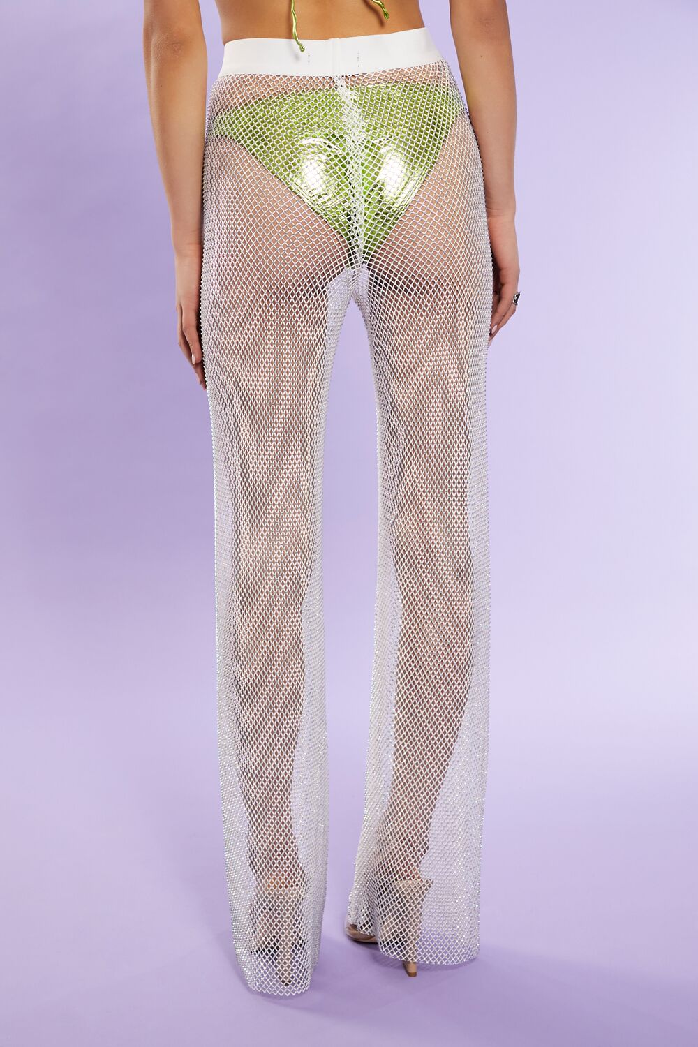  Forever 21 Rhinestone Netted Wide-Leg Pants - white - Bonton
