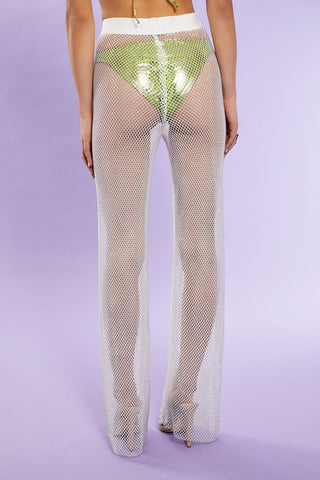 Rhinestone Netted Wide-Leg Pants