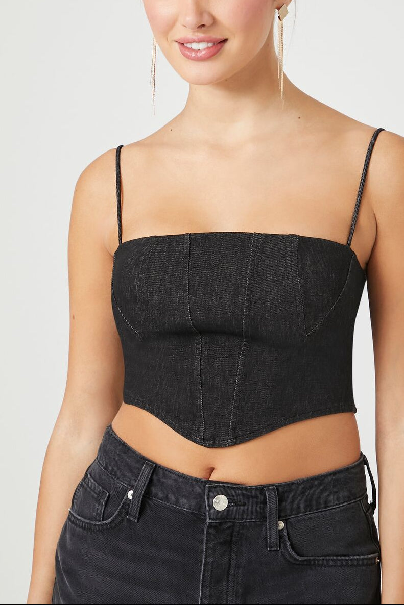  Forever 21 Denim Cropped Cami - black - Bonton