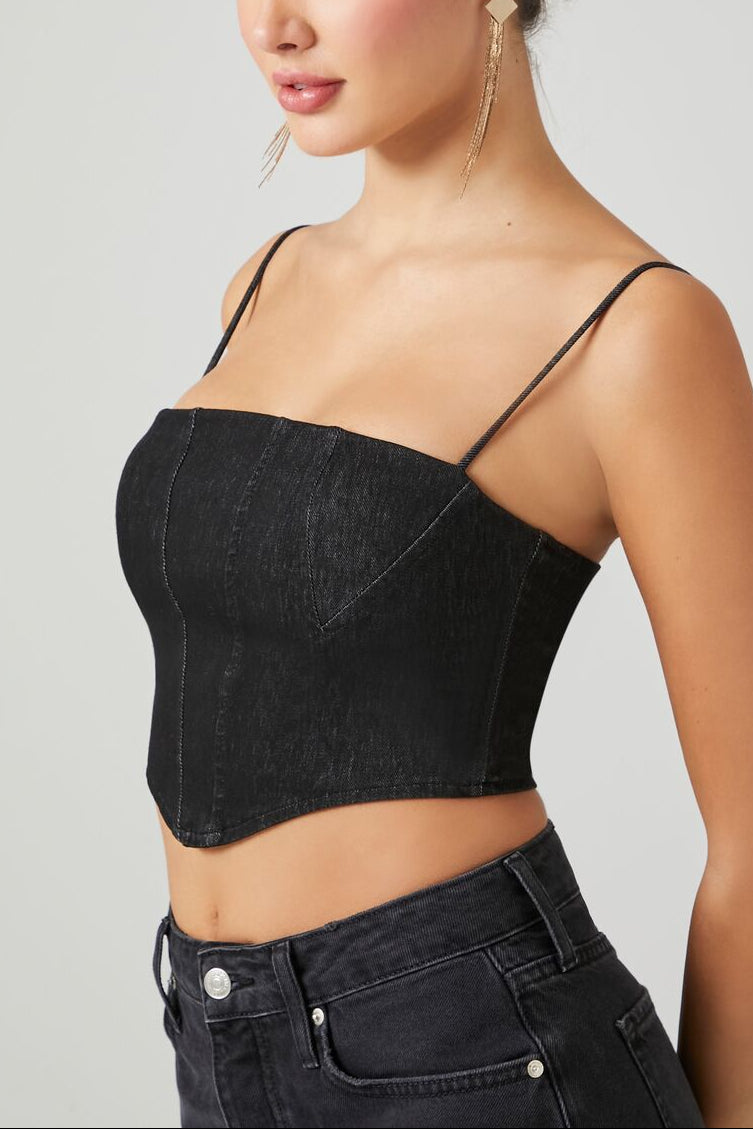  Forever 21 Denim Cropped Cami - black - Bonton