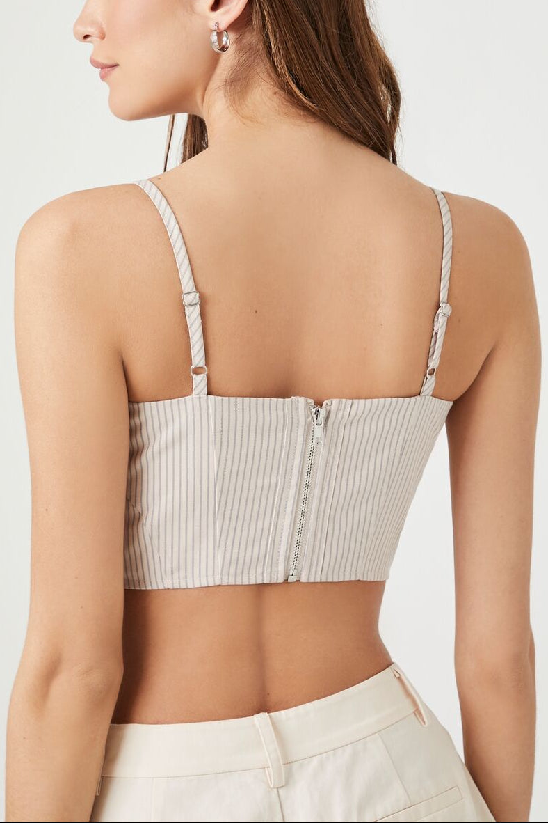  Forever 21 Pinstriped Bustier Cropped Cami - blush multi - Bonton