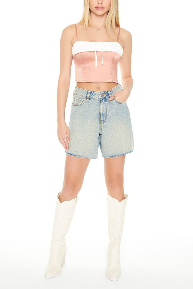  Forever 21 Cropped Satin Colorblock Cami - copper white - Bonton
