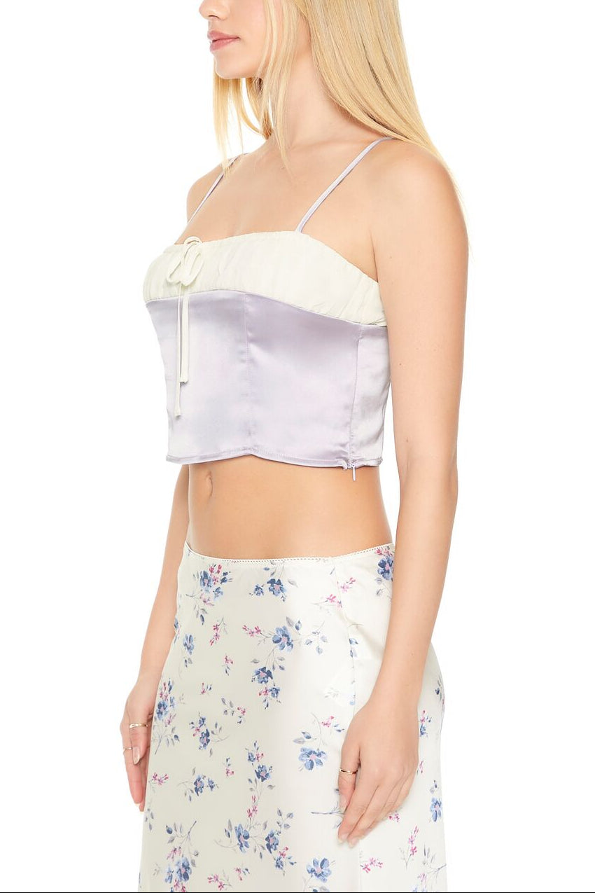  Forever 21 Cropped Satin Colorblock Cami - copper white - Bonton