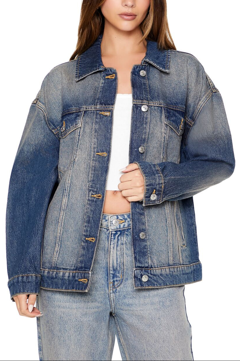  Forever 21 Stone Wash Denim Trucker Jacket - medium-denim - Bonton
