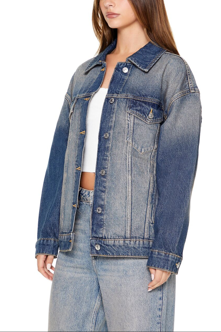  Forever 21 Stone Wash Denim Trucker Jacket - medium-denim - Bonton