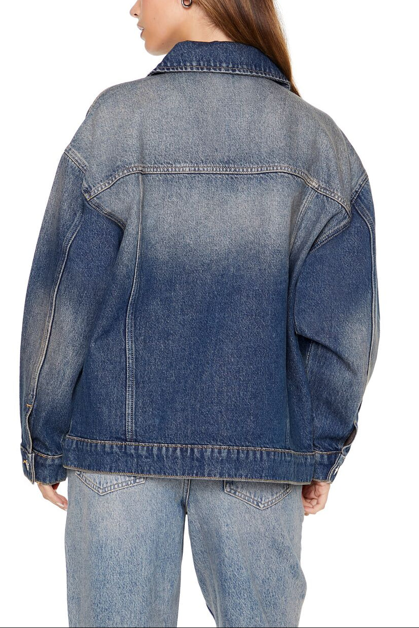  Forever 21 Stone Wash Denim Trucker Jacket - medium-denim - Bonton