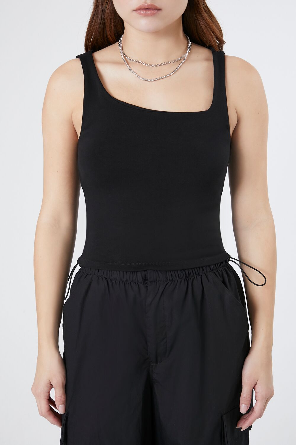  Forever 21 Ribbed Asymmetrical Tank Top - white - Bonton