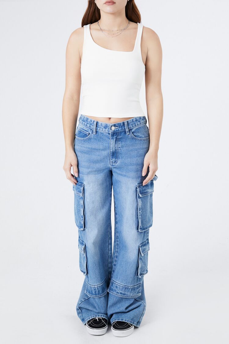  Forever 21 Ribbed Asymmetrical Tank Top - white - Bonton