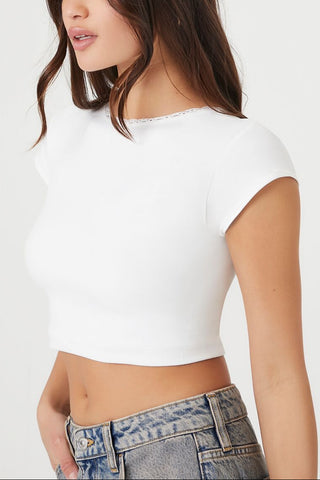 Seamless Lace-Trim Cropped Tee