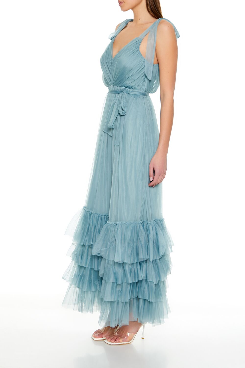  Forever 21 Tiered Ruffle-Trim Maxi Dress - blue-mist-swatch - Bonton