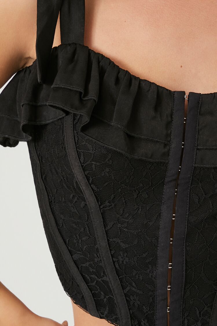  Forever 21 Lace Tie-Strap Corset Top - black - Bonton