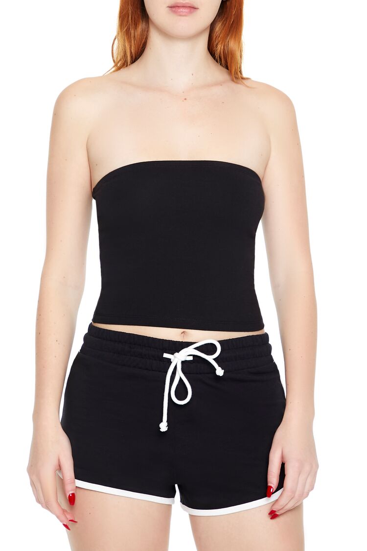  Forever 21 Cropped Cotton-Blend Tube Top - black - Bonton