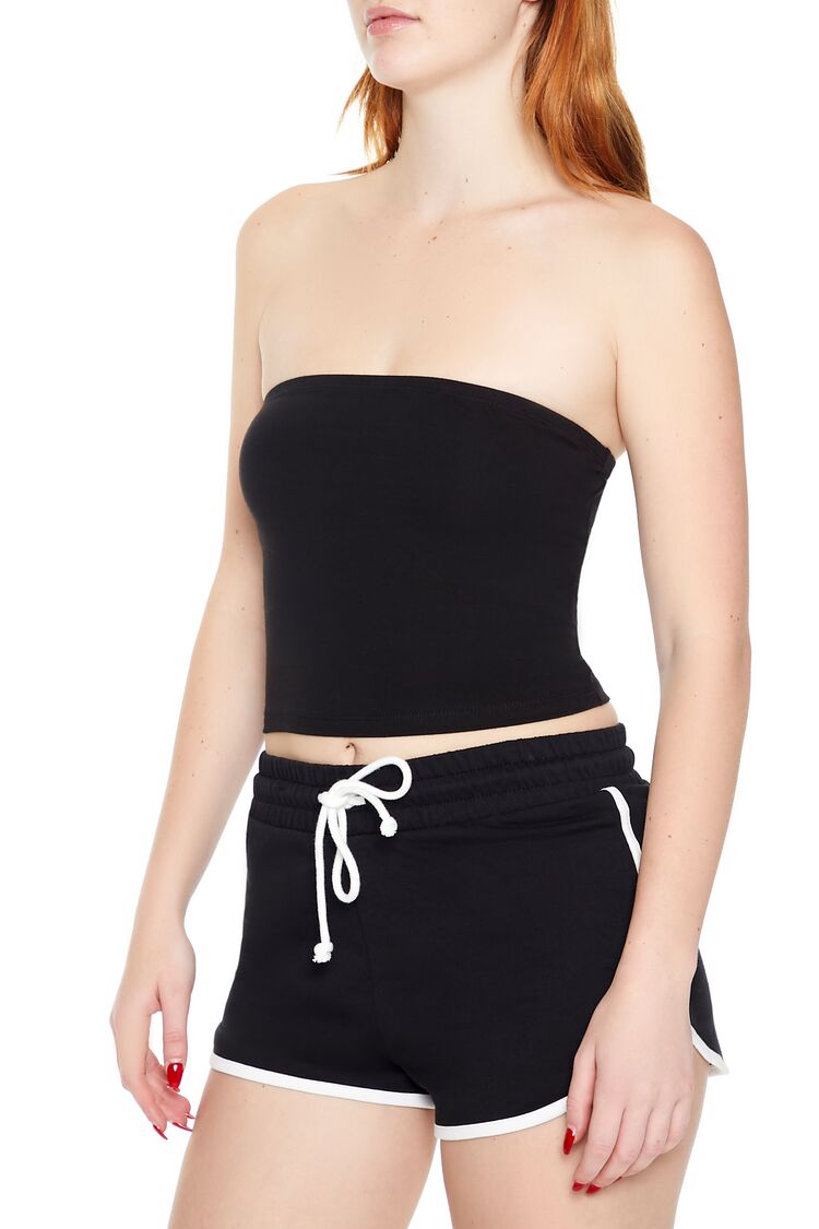  Forever 21 Cropped Cotton-Blend Tube Top - black - Bonton