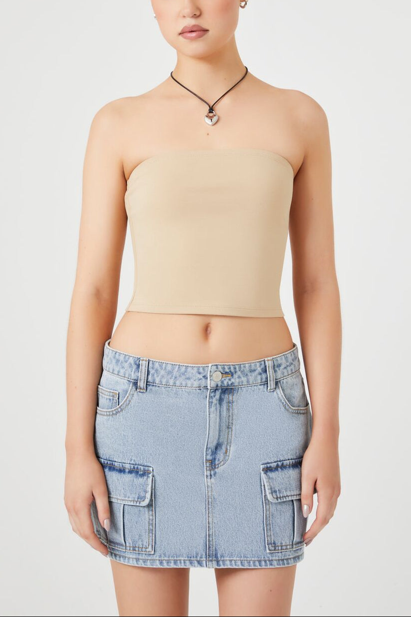  Forever 21 Cropped Cotton-Blend Tube Top - black - Bonton