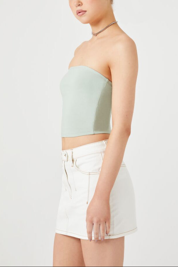  Forever 21 Cropped Cotton-Blend Tube Top - black - Bonton