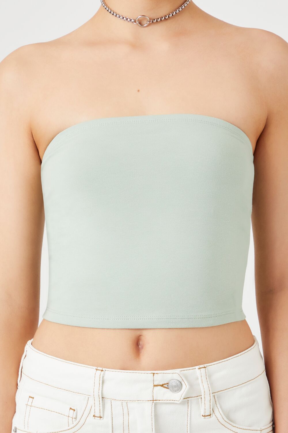  Forever 21 Cropped Cotton-Blend Tube Top - black - Bonton