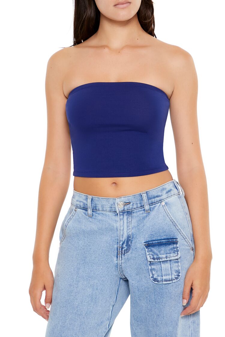  Forever 21 Cropped Cotton-Blend Tube Top - black - Bonton