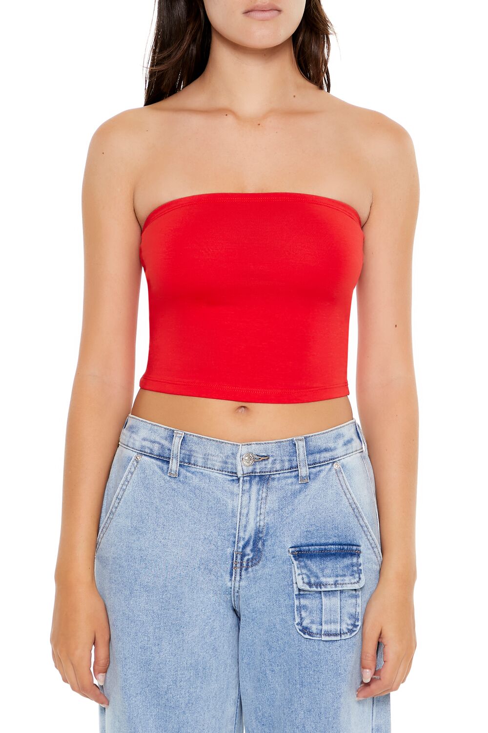  Forever 21 Cropped Cotton-Blend Tube Top - black - Bonton