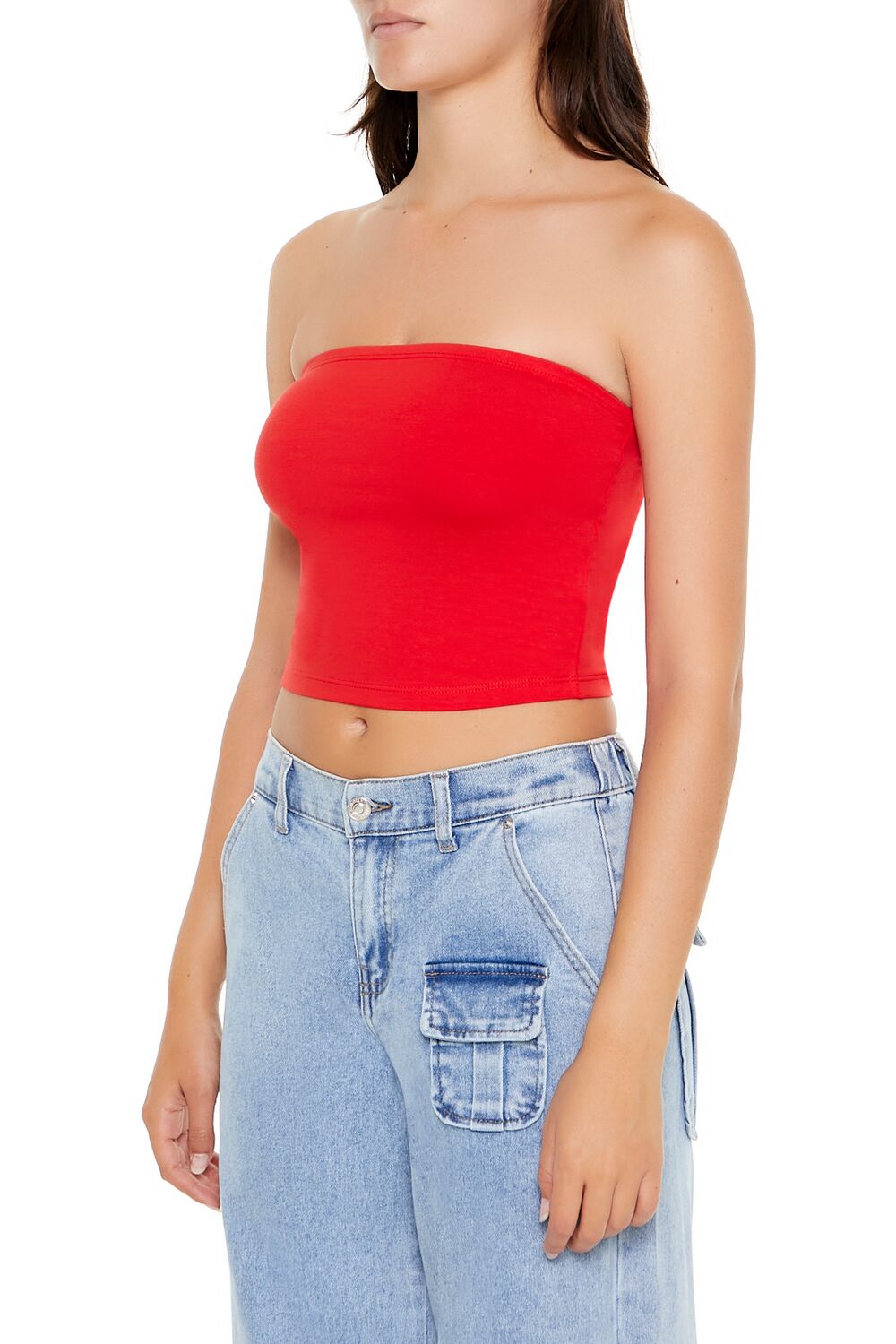  Forever 21 Cropped Cotton-Blend Tube Top - black - Bonton