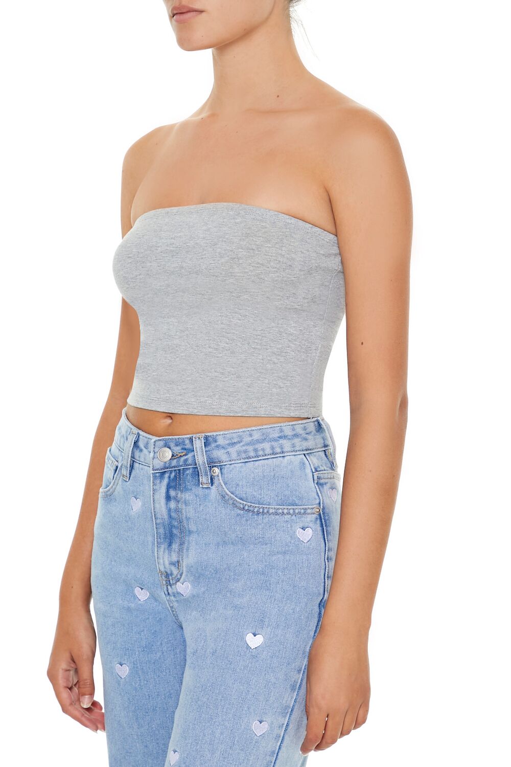  Forever 21 Cropped Cotton-Blend Tube Top - black - Bonton