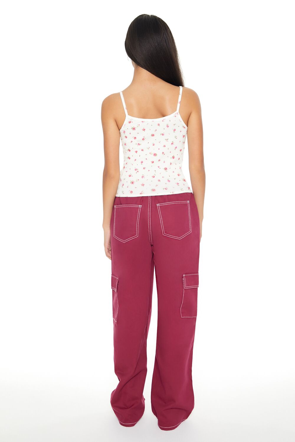  Forever 21 Twill Straight Cargo Pants - maroon - Bonton