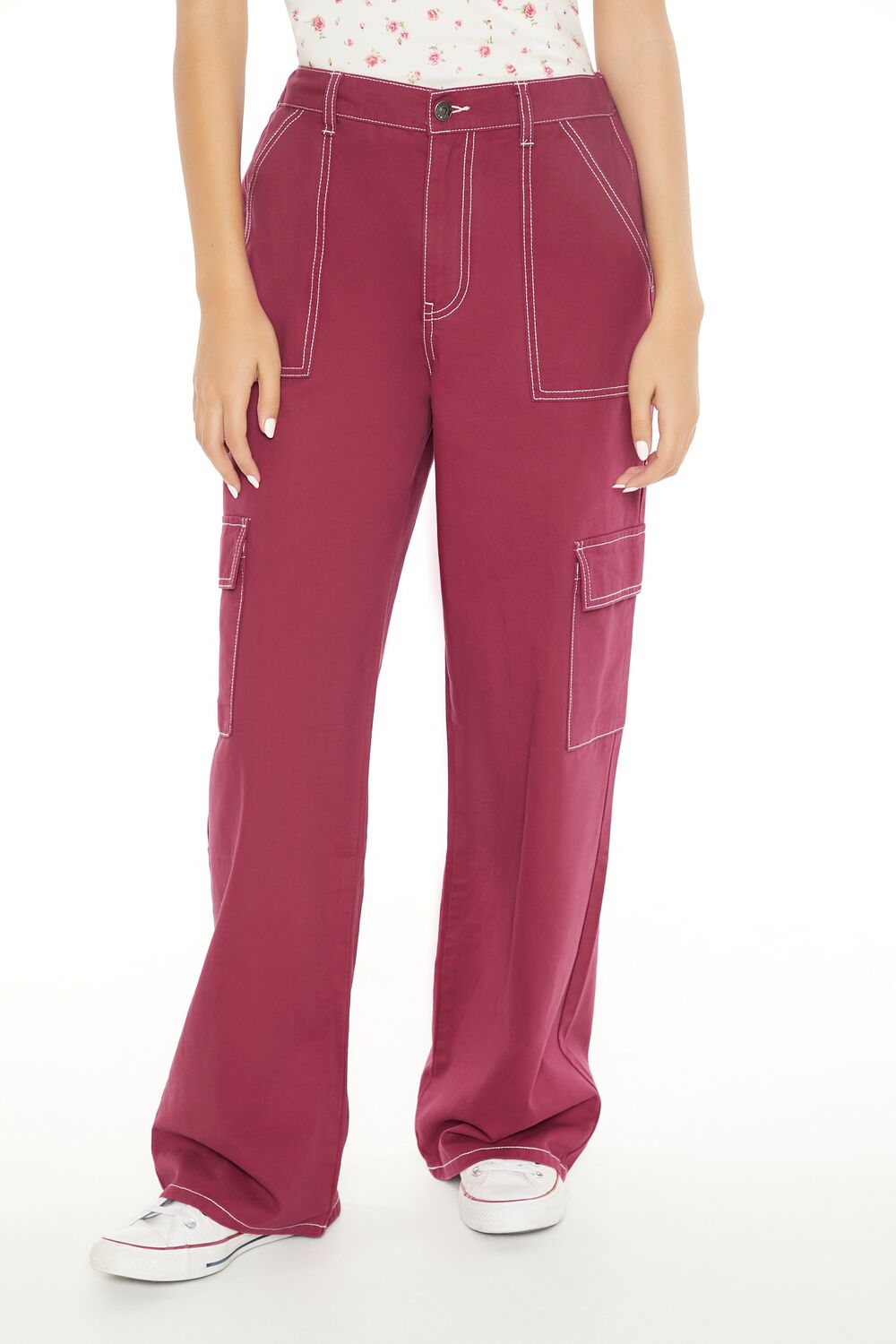  Forever 21 Twill Straight Cargo Pants - maroon - Bonton