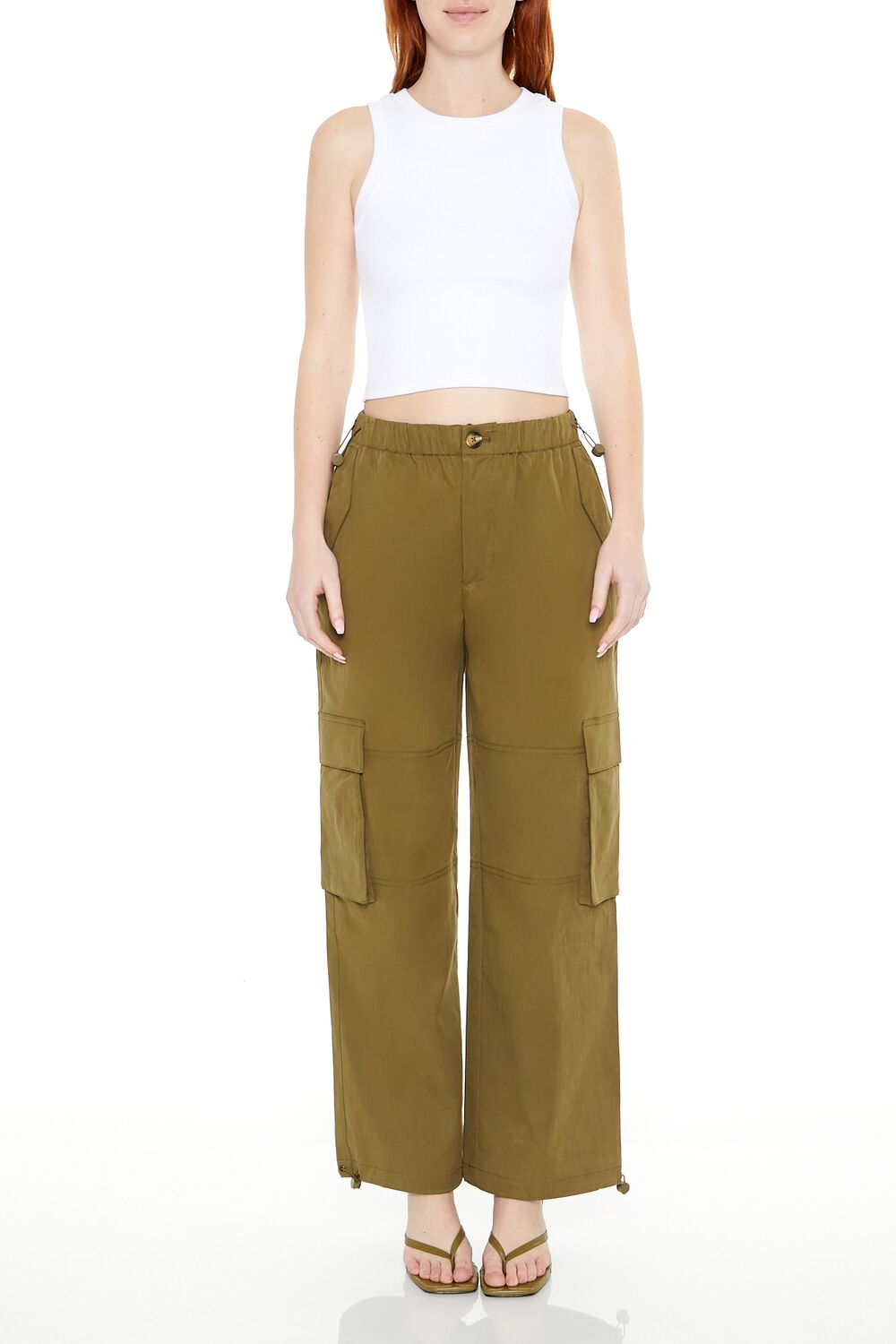  Forever 21 Toggle Drawstring Cargo Joggers - dark-olive - Bonton