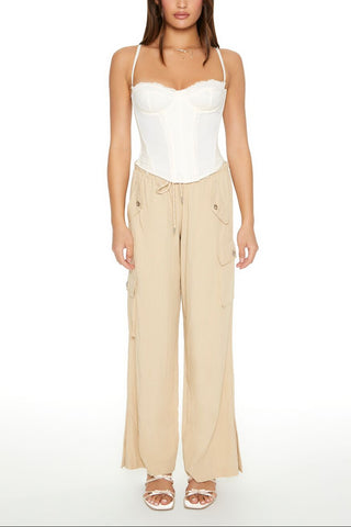 Drawstring Wide-Leg Cargo Pants