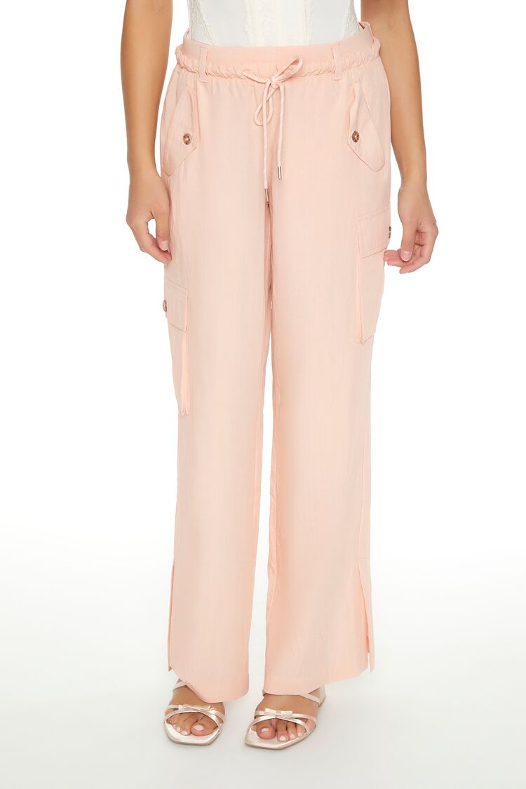  Forever 21 Drawstring Wide-Leg Cargo Pants - cream - Bonton