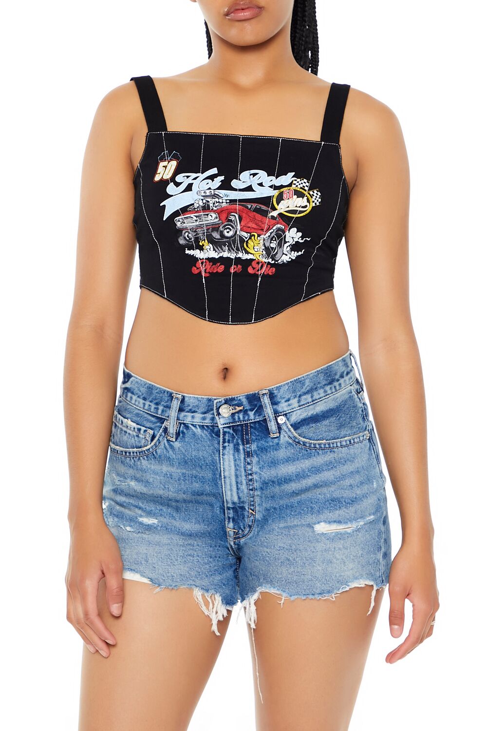  Forever 21 Hot Rod Corset Crop Top - black multi - Bonton