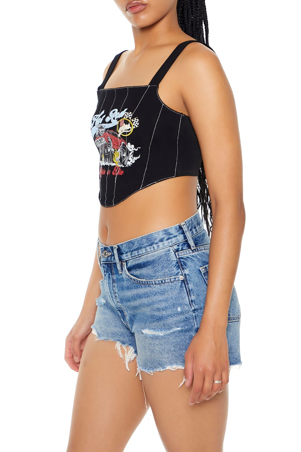 Forever 21 Hot Rod Corset Crop Top - black multi - Bonton