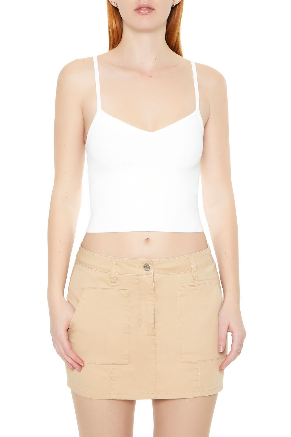  Forever 21 Sweater-Knit Cropped Cami - white - Bonton