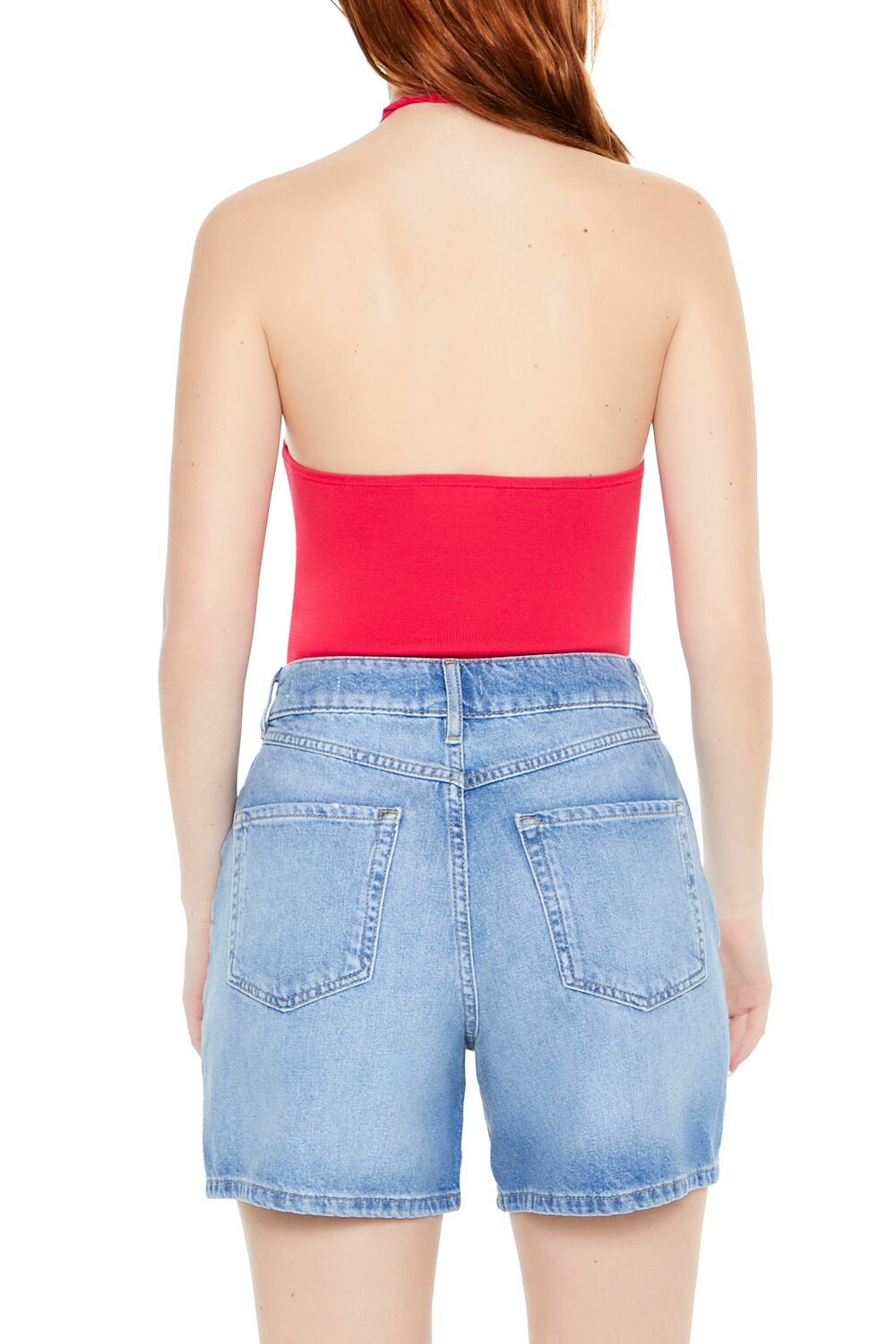  Forever 21 Sweater-Knit Halter Thong Bodysuit - hot pink - Bonton