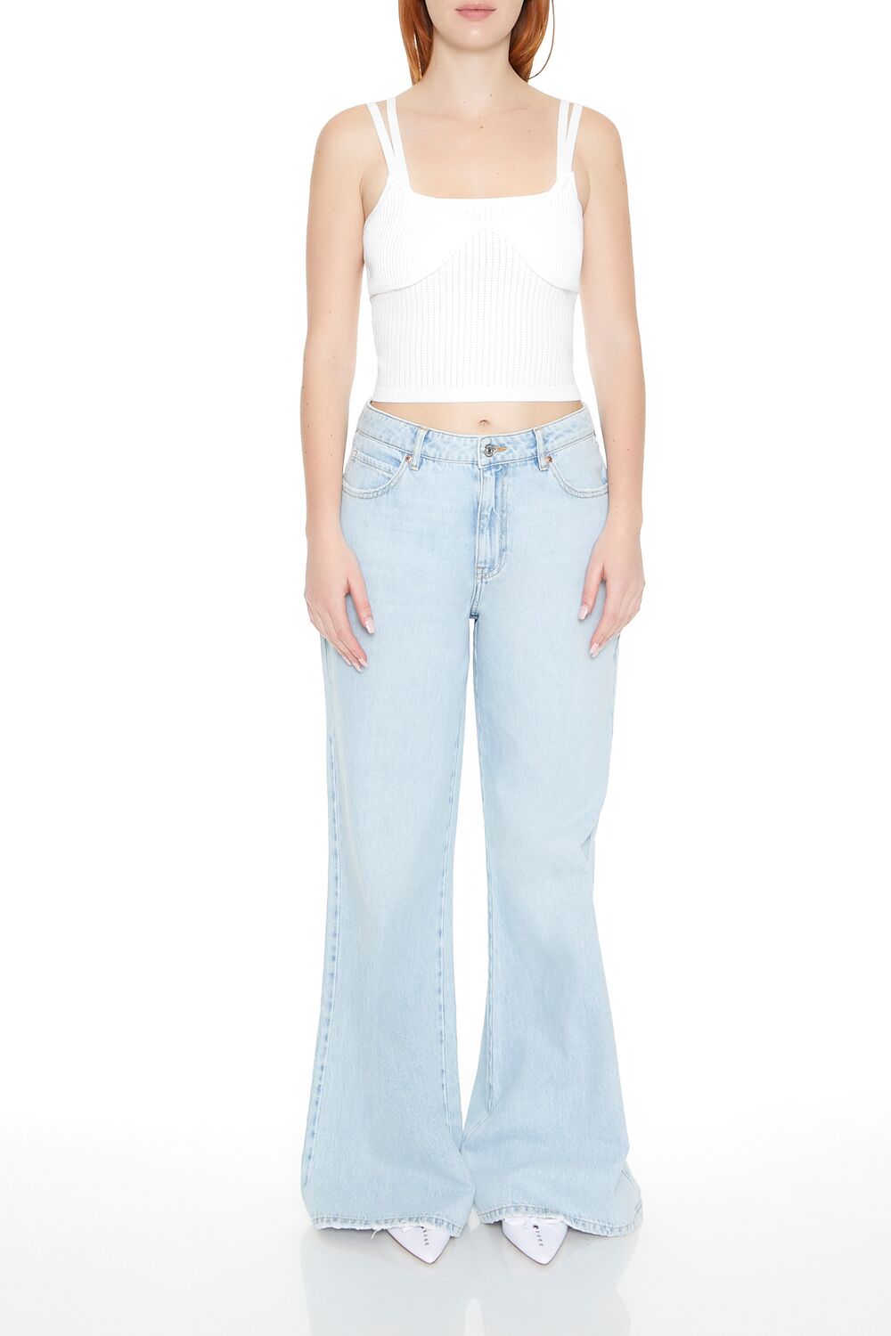  Forever 21 Sweater-Knit Cropped Cami - white - Bonton