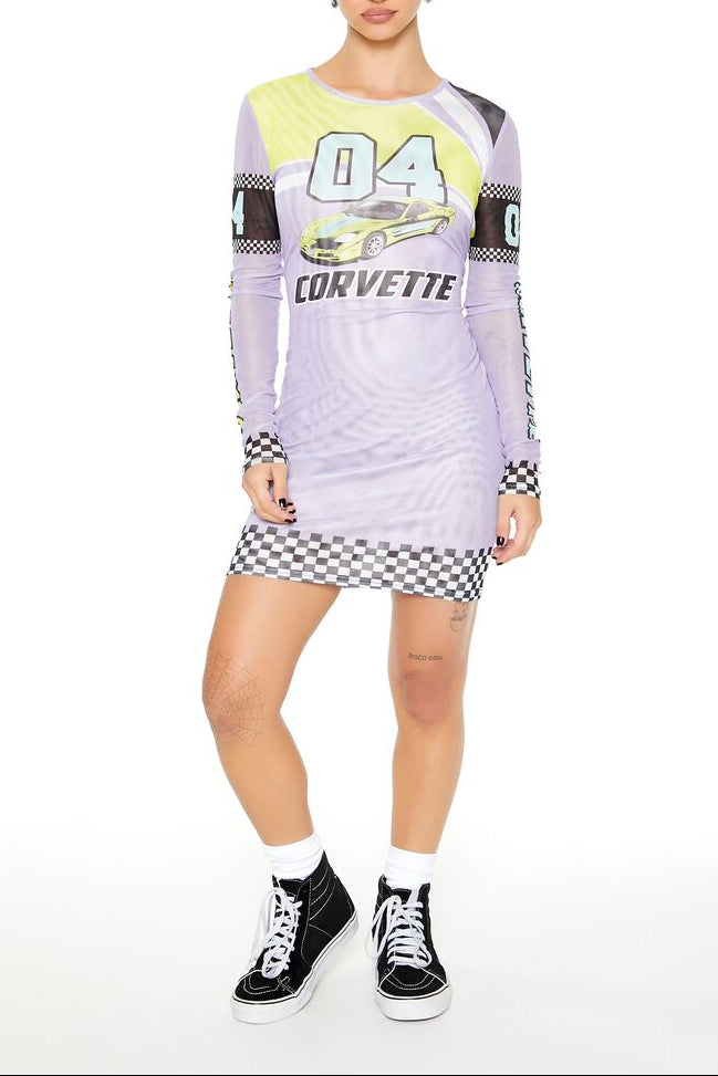  Forever 21 Corvette Graphic Mini Dress - purple-multi - Bonton