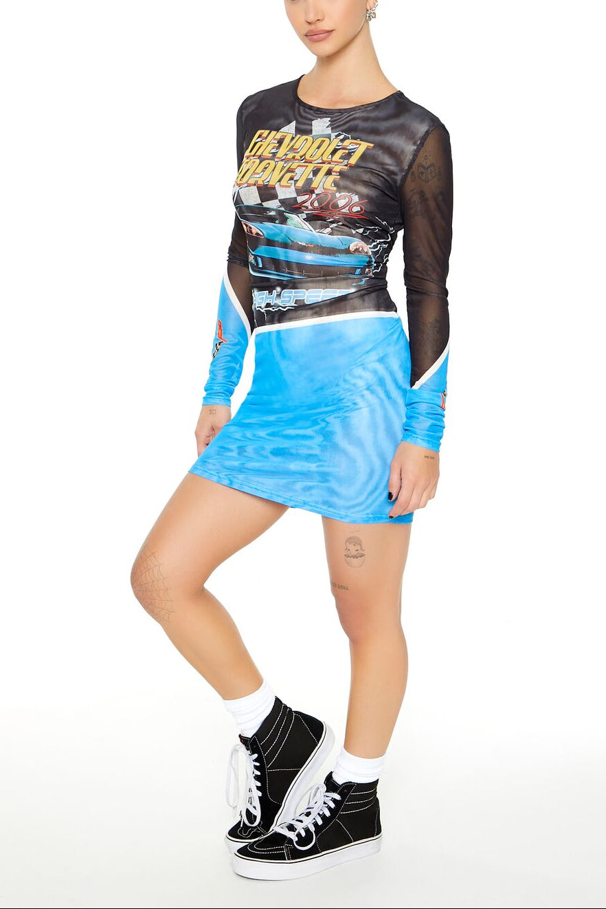  Forever 21 Chevrolet Corvette Mini Dress - cobalt-multi - Bonton