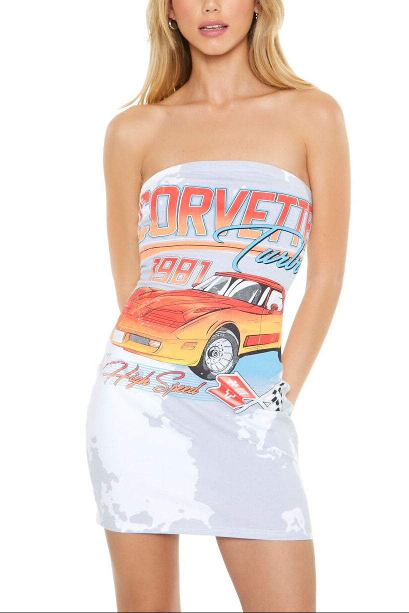  Forever 21 Corvette Graphic Tube Mini Dress - black-white - Bonton