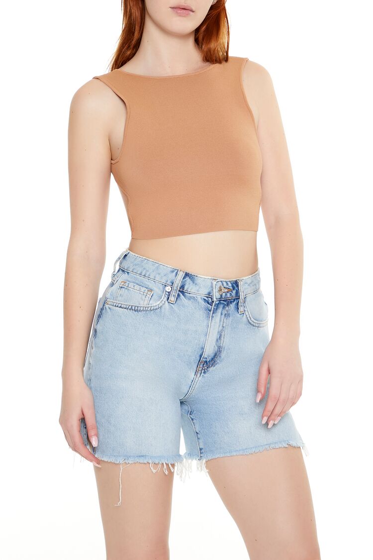  Forever 21 Sweater-Knit Crop Top - camel - Bonton