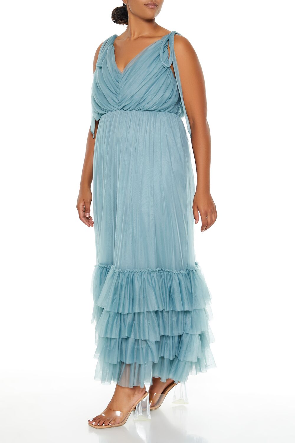  Forever 21 Plus Size Tiered Tie-Strap Maxi Dress - blue-mist - Bonton