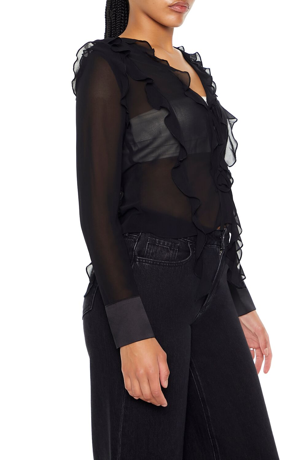  Forever 21 Ruffle-Trim Chiffon Top - purple - Bonton
