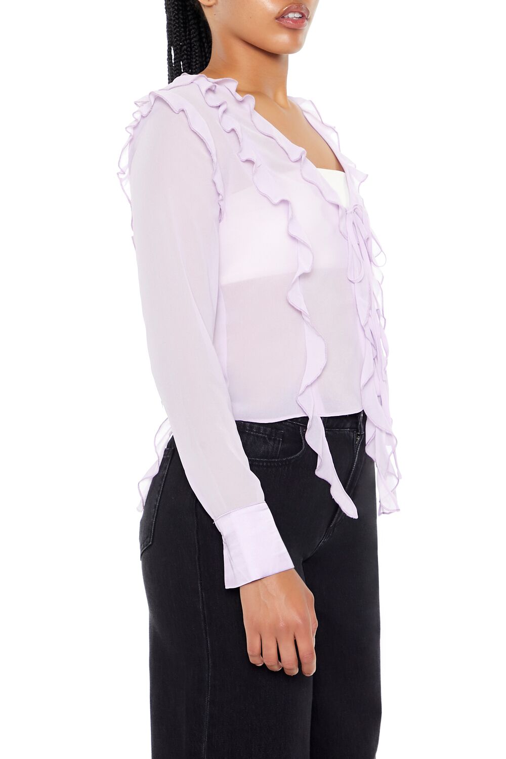  Forever 21 Ruffle-Trim Chiffon Top - purple - Bonton