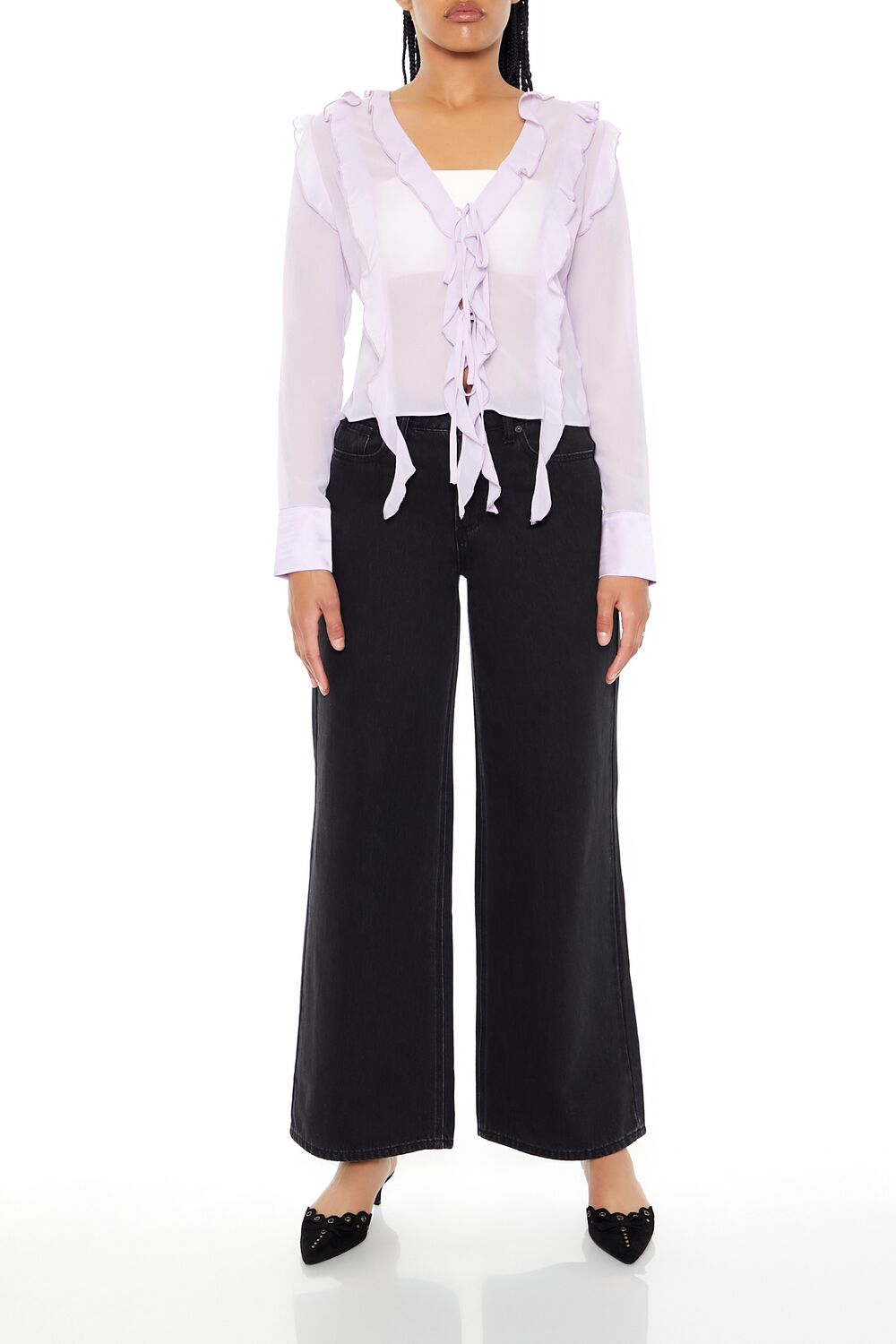  Forever 21 Ruffle-Trim Chiffon Top - purple - Bonton